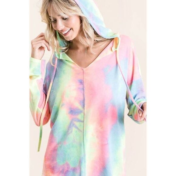 BiBi Tops - 🎁 BiBi Tie Dye Terry Long Sleeve Hoodie sz Small